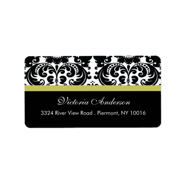 Damask Return Address Labels Chartreuse Green (Front)