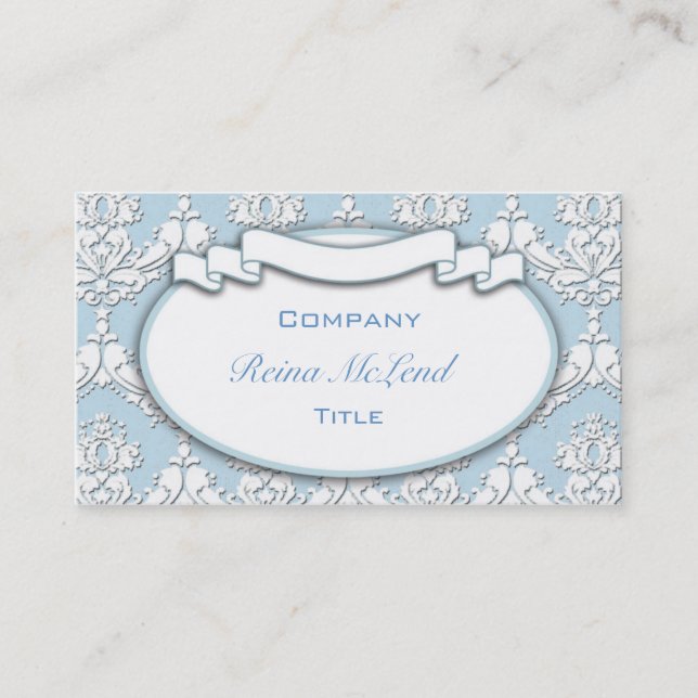 Damask Ribbon Business Card (Blue) (Front)
