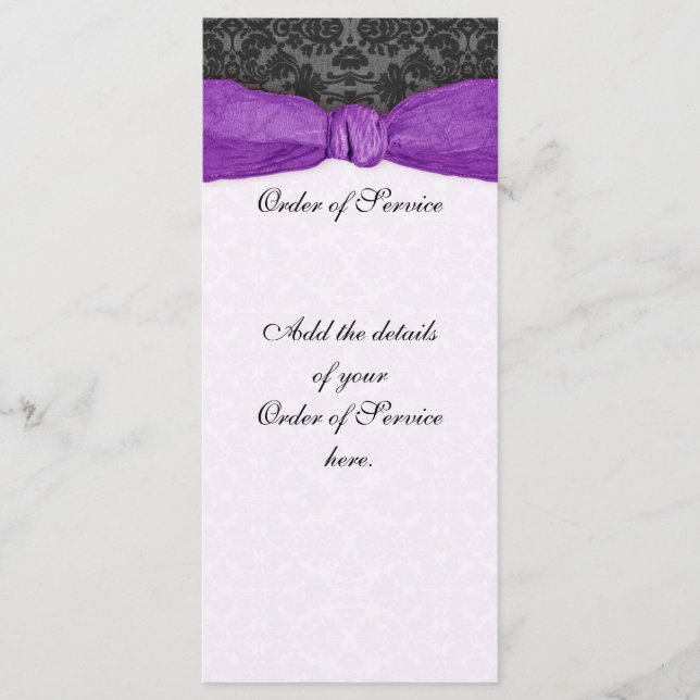 Damask Ribbon Wrapped Order of Service - Purple Program (Front)