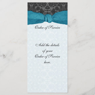 Damask Ribbon Wrapped Order of Service - Teal Program