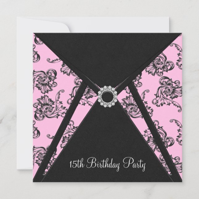 Damask rose 15e anniversaire Invitation de fête (Devant)