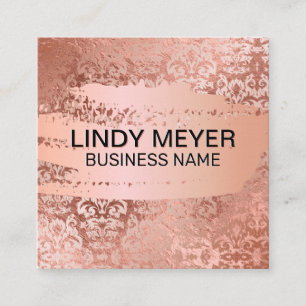 Damask Rose Gold Foil   Rose Gold Brushed Square Business Card