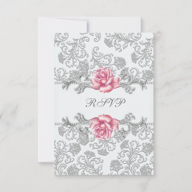 Damask Rose Rose Filles Première Communion RSVP (Devant)