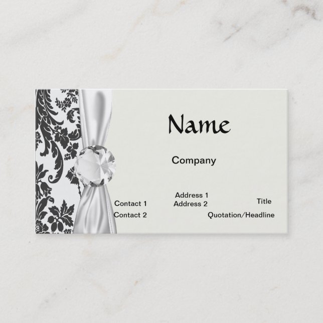 damask roses white and black business card (Front)