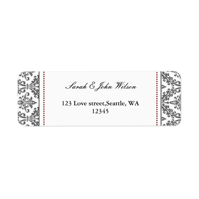damask rouge, étiquette d'adresse de retour (Devant)
