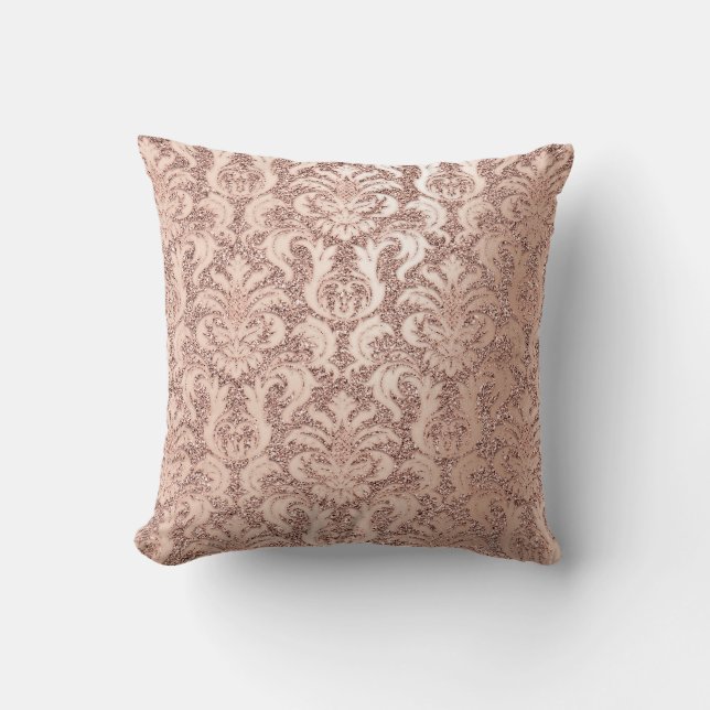 Damask Royal Glitter Blush Skinny Pink Rose Gold Throw Pillow (Front)