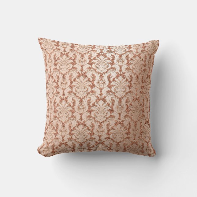 Damask Royal Metal Skinny Peach Pink Rose Gold Throw Pillow (Front)