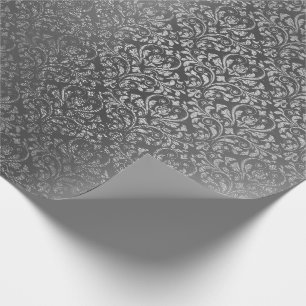 Damask  Royal Metallic Silver Grey Graphite Wrapping Paper
