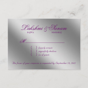 Damask RSVP Wedding Reply Sparkle Purple Silver Card