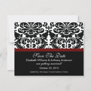 Damask Save The Date Announcement Merlot Red