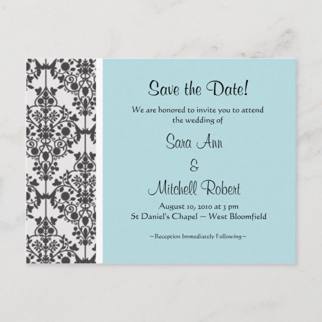Damask Save the Date Announcement Postcard (Front)