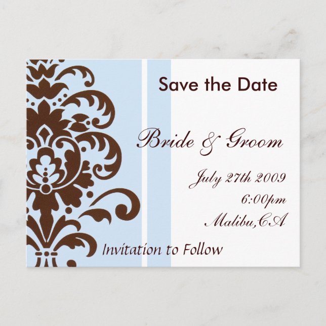 Damask Save the Date - Customized Announcement Postcard (Front)