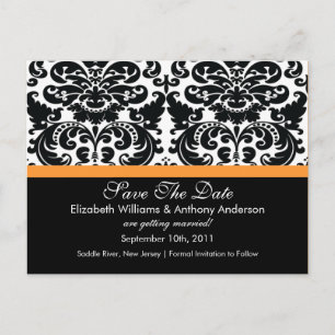 Damask Save The Date Orange POSTCARD! Announcement Postcard