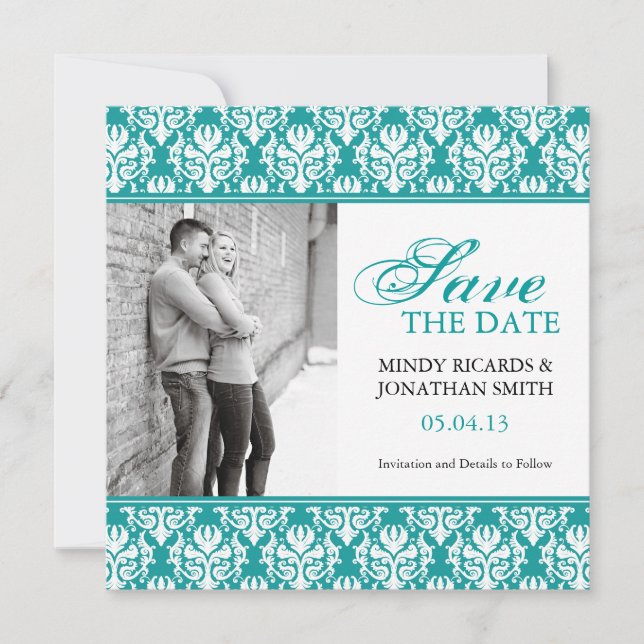 DAMASK SAVE THE DATE PHOTO CARDS (Front)