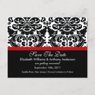 Damask Save The Date Red POSTCARD! Announcement Postcard
