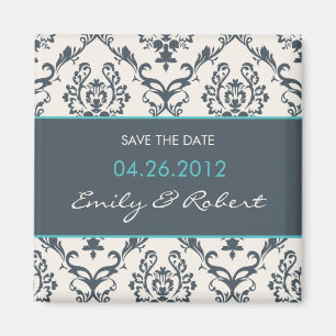 Damask save the date weding magnet