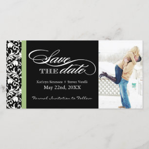 Damask Save The Date with Green Accent Colour