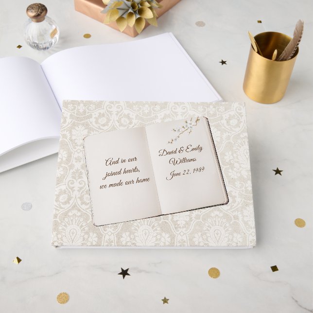 Damask Scrapbook For Wedding Anniversary Guest Book (Front Open)