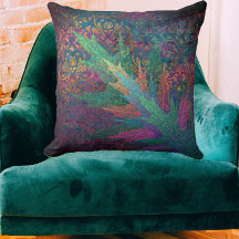 Damask & script fall leaf elegant purple blue gree