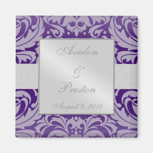 Damask Scroll Ribbon Purple Save The Date Magnet
