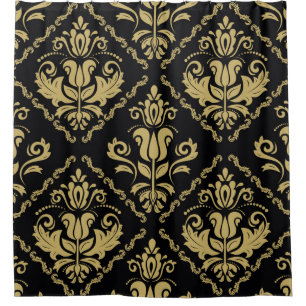 Damask seamless black and golden ornament. Traditi