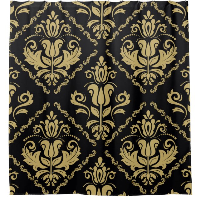 Damask seamless black and golden ornament. Traditi (Front)