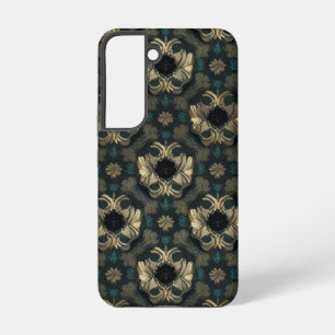  Damask Seamless Pattern Flowers teal, gold, black Samsung Galaxy Case