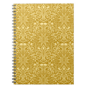 Damask seamless pattern repeating background. Gold Notebook