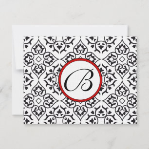 Damask Side Borders Red Trim Wedding RSVP Card
