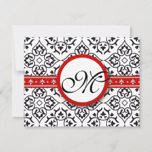 Damask Side Borders Red Trim Wedding RSVP Card