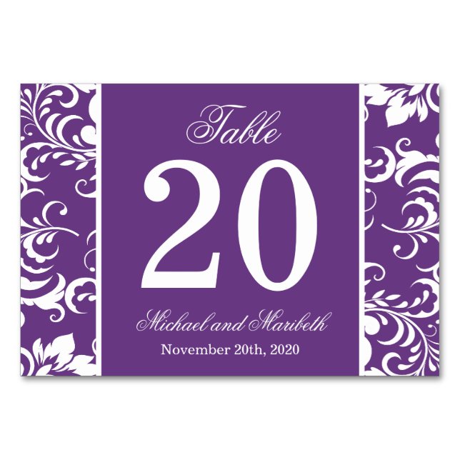 Damask Sides Table Numbers (Purple / White) (Front)
