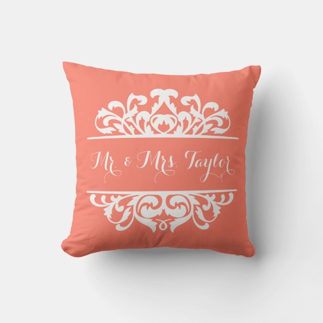 Damask Signature DIY CHOOSE YOUR BACKGROUND COLOR Throw Pillow (Front)
