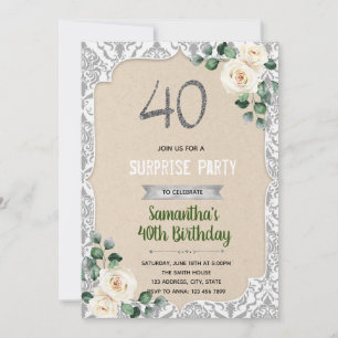 Damask silver 40th birthday invitation