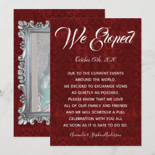 Damask Silver Frame Photo Elopement Announcement