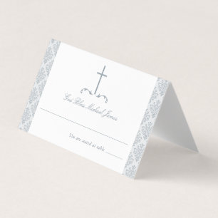 Damask Silver Grey Première communion Croix religi