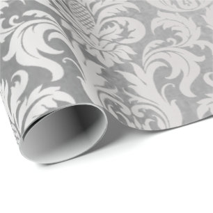 Damask Silver Grey Royal Metallic Elegant Wedding Wrapping Paper