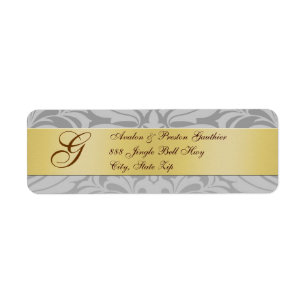 Damask Silver Monogram Christmas Address Labels