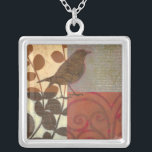 Damask Sparrow Silver Plated Necklace<br><div class="desc">This contemporary fine art print of a brown sparrow and other collage-inspired details will add character to any living room or dining room. The image includes a red and brown colour theme. Get this beautiful and unique art print by artist Norman Wyatt today.</div>