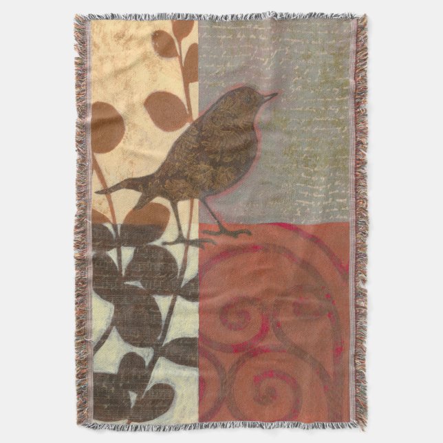 Damask Sparrow Throw Blanket (Front Vertical)