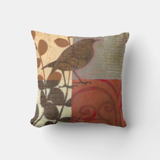 Damask Sparrow Throw Pillow (Front)