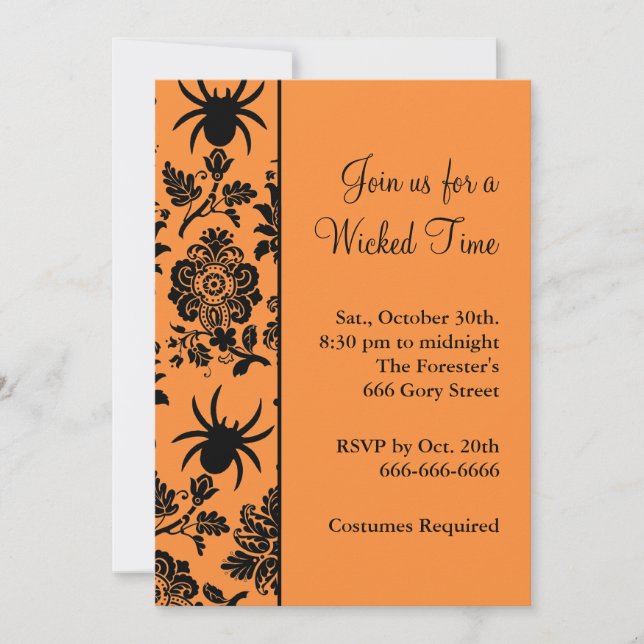 Damask Spider Halloweeen Invitation (Front)