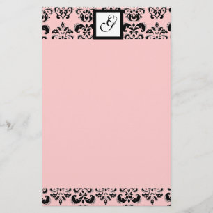 DAMASK SQUARE MONOGRAM ,black and pink Stationery
