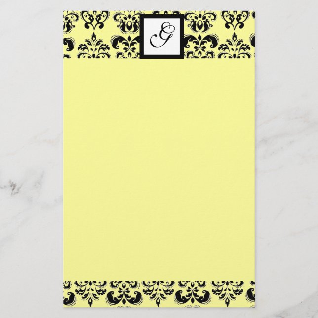 DAMASK SQUARE MONOGRAM ,yellow Stationery (Front)
