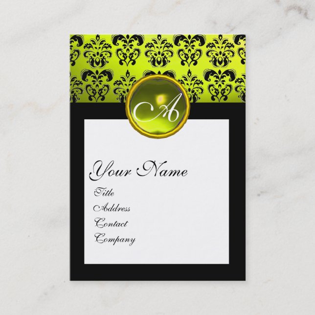 DAMASK SQUARE MONOGRAM,yellow topaz Business Card (Front)