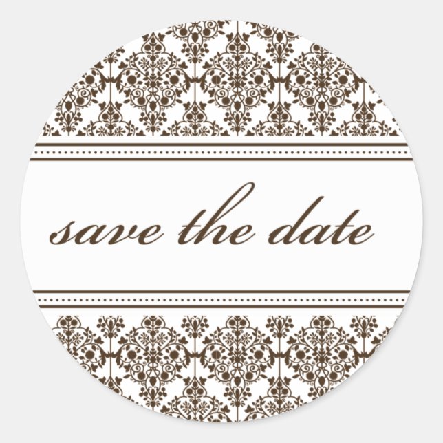 damask sticker, save the date classic round sticker (Front)
