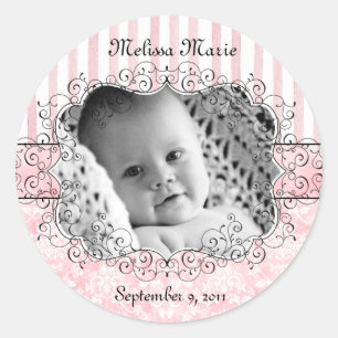 Damask & Stripes Pink Party Favour Stickers