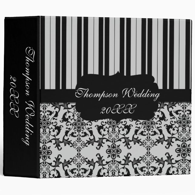 Damask & Stripes Wedding Album Binder (Front/Spine)