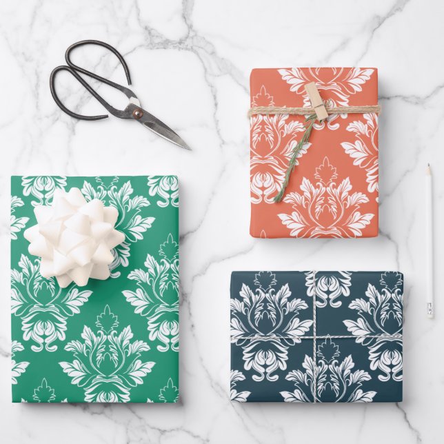 Damask Style 3 colors Wrapping Paper Sheet (Front)