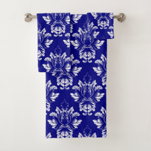Damask style Navy and White Bath Towel Set