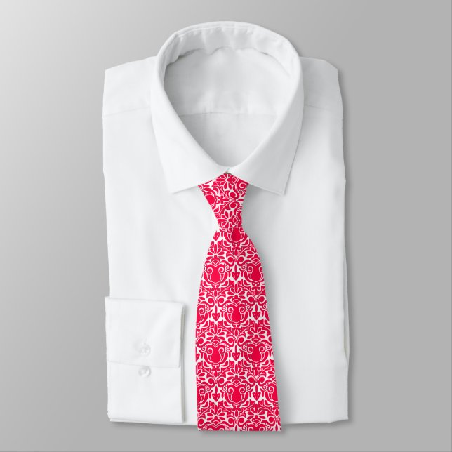 Damask Style - Red on White Tie (Tied)